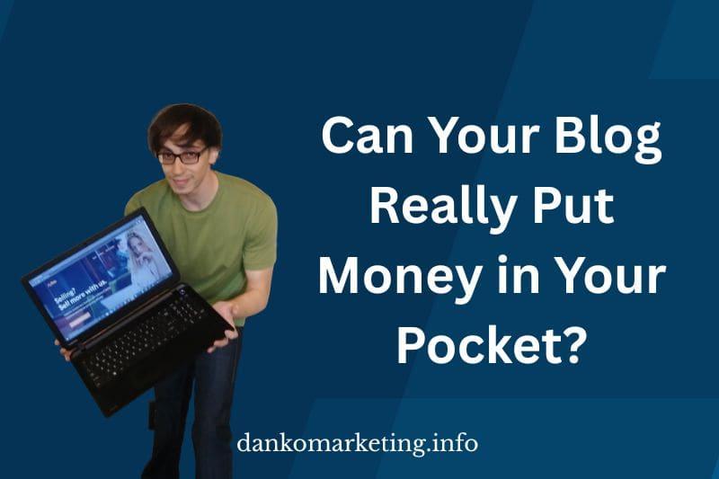 Man with laptop, questioning if blogging can earn money.