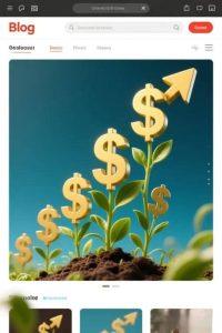 Illustration of dollar signs growing from plants in soil, symbolizing financial growth and prosperity. A large arrow points upwards, indicating progress.